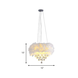 ZOWALA - Luxury White Feather and Crystal Drum Pendant Light #size