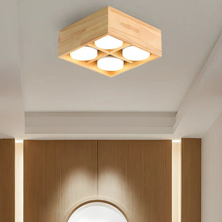 ZOWALA - 4-Light Square Box Wood Flush Mount Light Image - 1