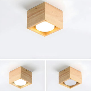 ZOWALA - 4-Light Square Box Wood Flush Mount Light Image - 11