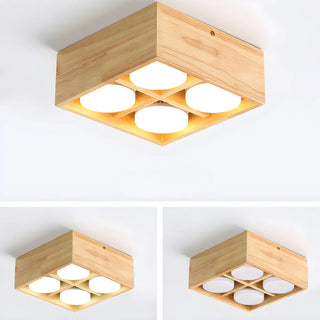 ZOWALA - 4-Light Square Box Wood Flush Mount Light Image - 13