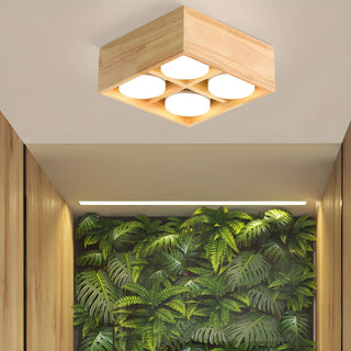 ZOWALA - 4-Light Square Box Wood Flush Mount Light Image - 14