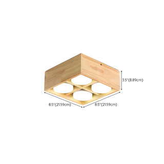 ZOWALA - 4-Light Square Box Wood Flush Mount Light Image - 17