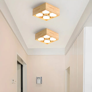 ZOWALA - 4-Light Square Box Wood Flush Mount Light Image - 2