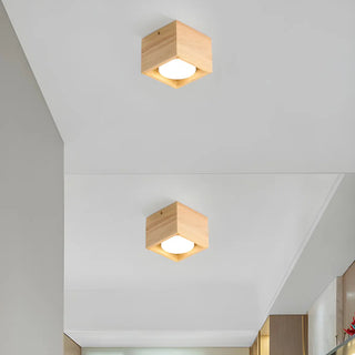 ZOWALA - 4-Light Square Box Wood Flush Mount Light Image - 3