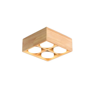 ZOWALA - 4-Light Square Box Wood Flush Mount Light Image - 5