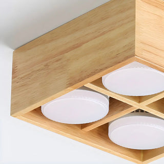 ZOWALA - 4-Light Square Box Wood Flush Mount Light Image - 9