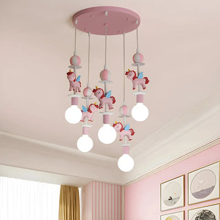 Cartoon Resin Pink Unicorn Children Room Pendant Light Zawala Image - 1