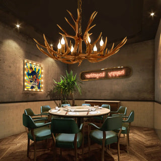 ZOWALA - 6-Light Resin Large Farmhouse Antler Chandelier Image - 4