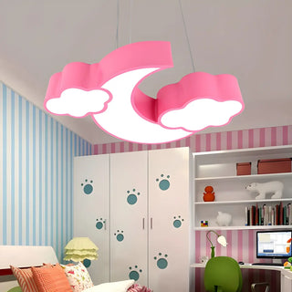 ZOWALA - Cloud Moon Acrylic Bedroom Medium Blue Kids Chandelier Image - 2