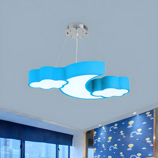ZOWALA - Cloud Moon Acrylic Bedroom Medium Blue Kids Chandelier Image - 3