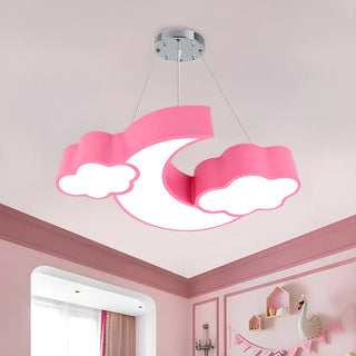 ZOWALA - Cloud Moon Acrylic Bedroom Medium Blue Kids Chandelier Image - 4