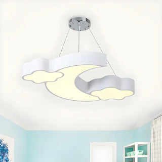 ZOWALA - Cloud Moon Acrylic Bedroom Medium Blue Kids Chandelier Image - 5
