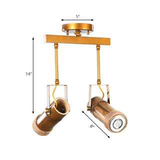 ZOWALA - Industrial Bamboo Wood Adjustable Semi-Flush Mount Lamp Image - 10