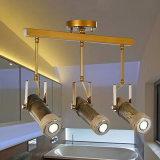 ZOWALA - Industrial Bamboo Wood Adjustable Semi-Flush Mount Lamp Image - 3