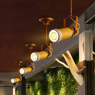 ZOWALA - Industrial Bamboo Wood Adjustable Semi-Flush Mount Lamp Image - 4