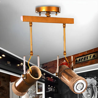 ZOWALA - Industrial Bamboo Wood Adjustable Semi-Flush Mount Lamp Image - 5