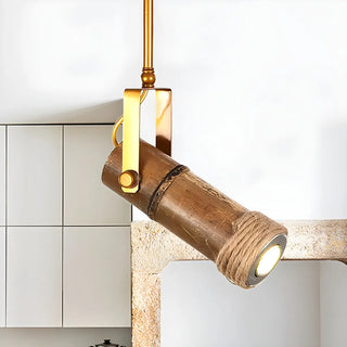 ZOWALA - Industrial Bamboo Wood Adjustable Semi-Flush Mount Lamp Image - 6