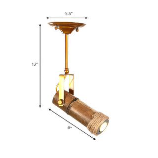 ZOWALA - Industrial Bamboo Wood Adjustable Semi-Flush Mount Lamp Image - 8