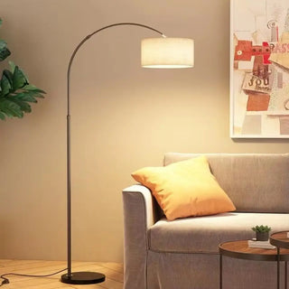 ZOWALA - Adjustable Black Arc Fabric Barrel Floor Lamp Image - 1