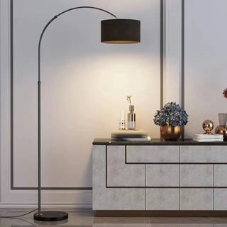 ZOWALA - Adjustable Black Arc Fabric Barrel Floor Lamp Image - 2