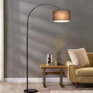 ZOWALA - Adjustable Black Arc Fabric Barrel Floor Lamp Image - 3