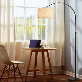 ZOWALA - Adjustable Black Arc Fabric Barrel Floor Lamp Image - 5