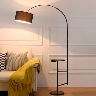 Adjustable Black Drum and Arc Side Table Floor Lamp Zawala Image - 1