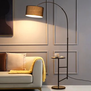 Adjustable Black Drum and Arc Side Table Floor Lamp Zawala Image - 2