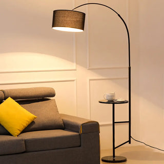 Adjustable Black Drum and Arc Side Table Floor Lamp Zawala Image - 3