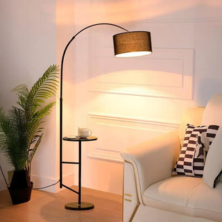 Adjustable Black Drum and Arc Side Table Floor Lamp Zawala Image - 8