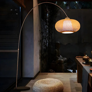 Natural Adjustable Woven Dome Shade Arc Floor Lamp Zawala Image - 3