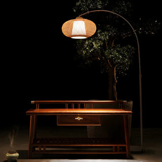 Natural Adjustable Woven Dome Shade Arc Floor Lamp Zawala Image - 4