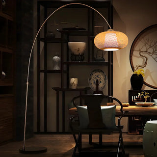 Natural Adjustable Woven Dome Shade Arc Floor Lamp Zawala Image - 5