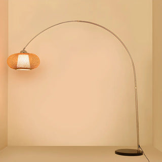 Natural Adjustable Woven Dome Shade Arc Floor Lamp Zawala Image - 6