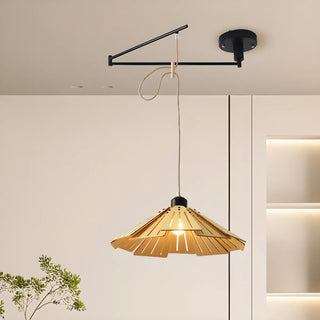 ZOWALA - Contemporary Cone Metal Adjustable Height Wood Pendant Light Image - 1