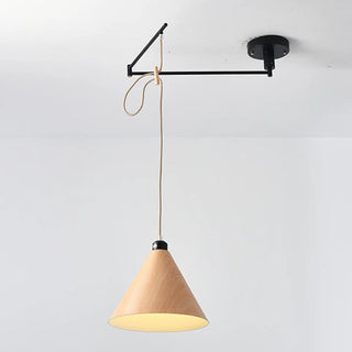 ZOWALA - Contemporary Cone Metal Adjustable Height Wood Pendant Light Image - 11