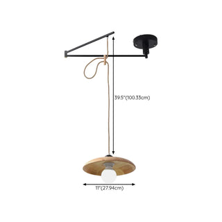 ZOWALA - Contemporary Cone Metal Adjustable Height Wood Pendant Light #size
