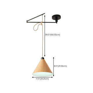 ZOWALA - Contemporary Cone Metal Adjustable Height Wood Pendant Light Image - 16