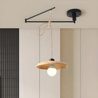 ZOWALA - Contemporary Cone Metal Adjustable Height Wood Pendant Light Image - 2