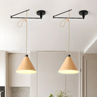 ZOWALA - Contemporary Cone Metal Adjustable Height Wood Pendant Light Image - 4