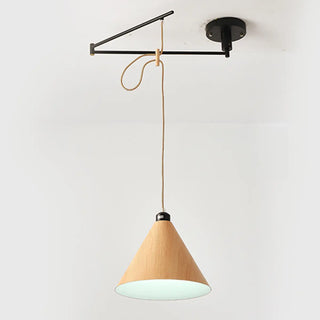 ZOWALA - Contemporary Cone Metal Adjustable Height Wood Pendant Light Image - 6