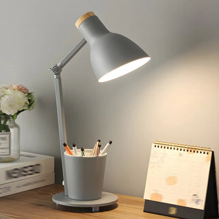 Simple Yellow Metal Adjustable Table Lamp with Pen Holder Zawala Image - 2