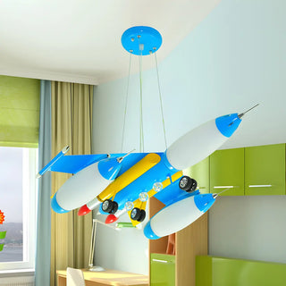 Airplane Metal Frosted Glass Kids Room Blue Chandelier Image - 5