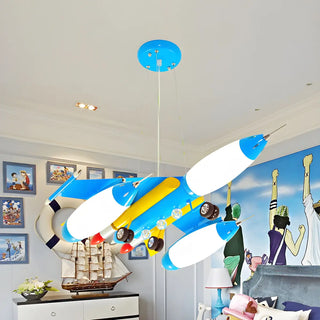 Airplane Metal Frosted Glass Kids Room Blue Chandelier Image - 6