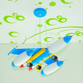 Airplane Metal Frosted Glass Kids Room Blue Chandelier Image - 7