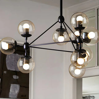 Stained Glass Globe Triangle Black Living Room Chandelier Image - 1