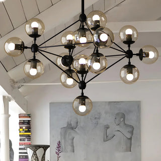 Stained Glass Globe Triangle Black Living Room Chandelier Image - 2