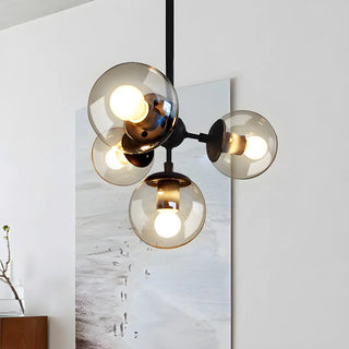 Stained Glass Globe Triangle Black Living Room Chandelier Image - 3