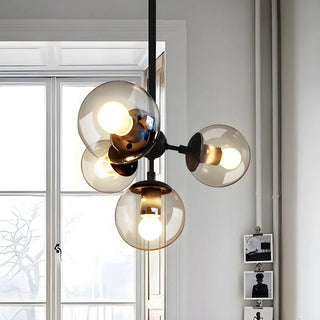 Stained Glass Globe Triangle Black Living Room Chandelier Image - 5