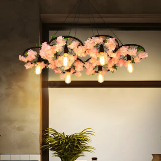 ZOWALA - Black Wagon Wheel Metal Flower Edison Bulb Chandelier Image - 2